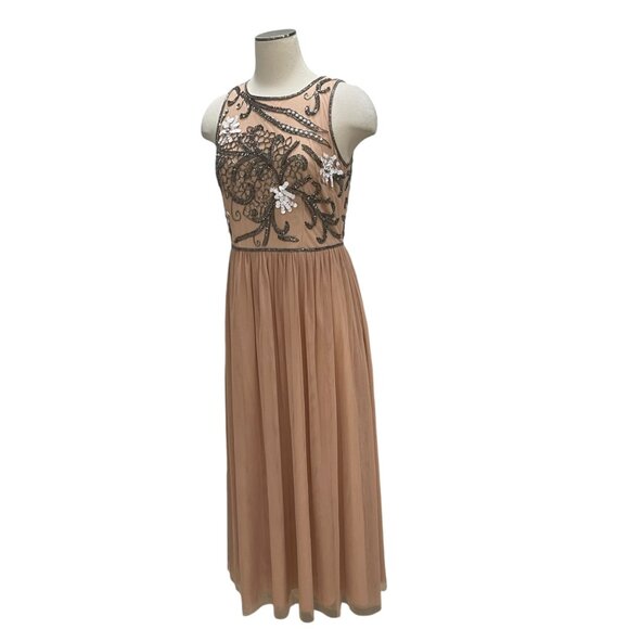 Gianni Bini Embellished Mesh Gown 10 Elegant Evening Beaded Floral HOCO Formal - Picture 9 of 13